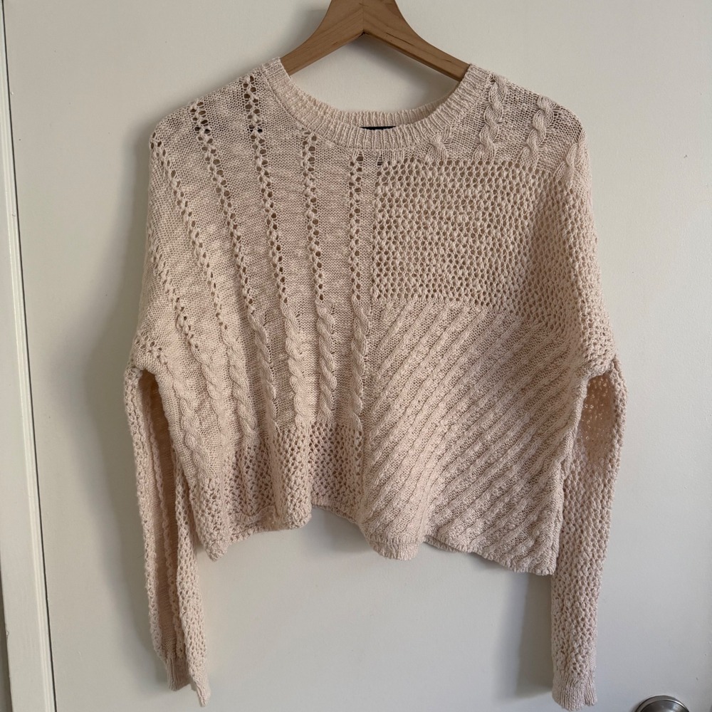 Sincerely Jules Pointelle Knit Cropped Sweater Cream Cottagecore‎ Coquette Boho